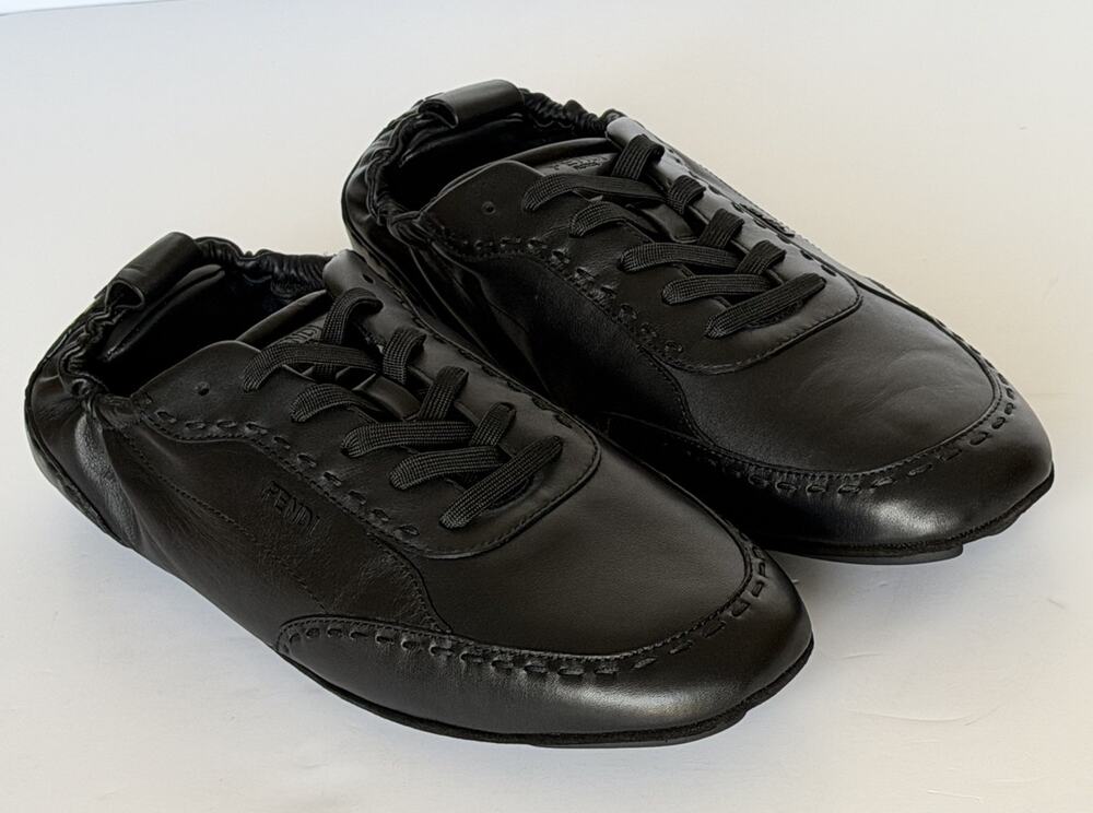 Fendi Fit Leather Low Top Sneakers Black Men 10 US (9 Fendi) IT 7E1799 NIB $950